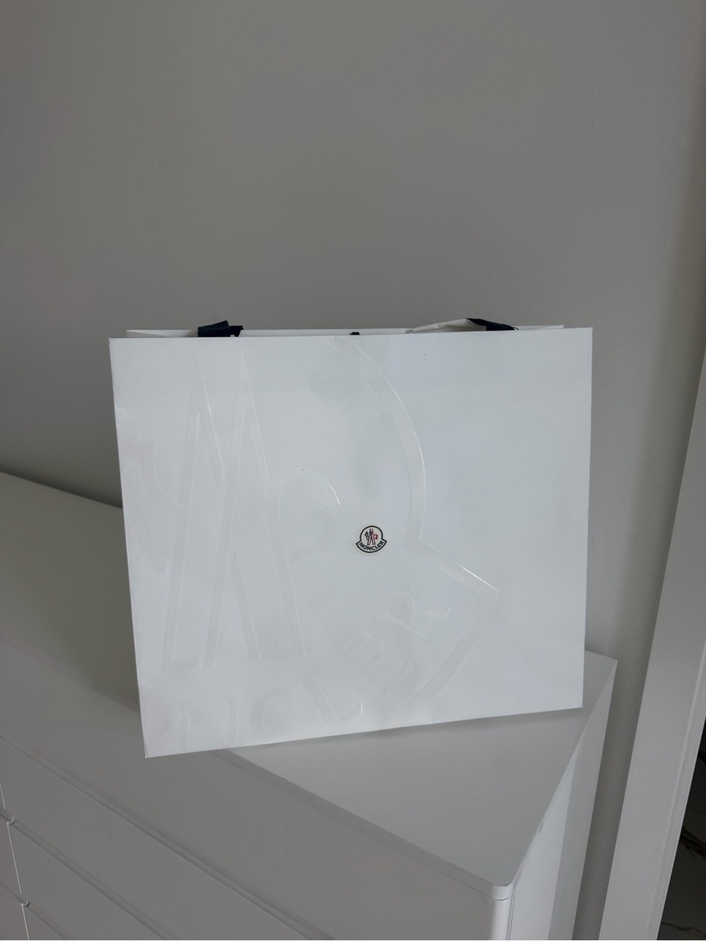 Moncler White Shopping Bag with Black Ribbon Handles - Picture 2 of 3
